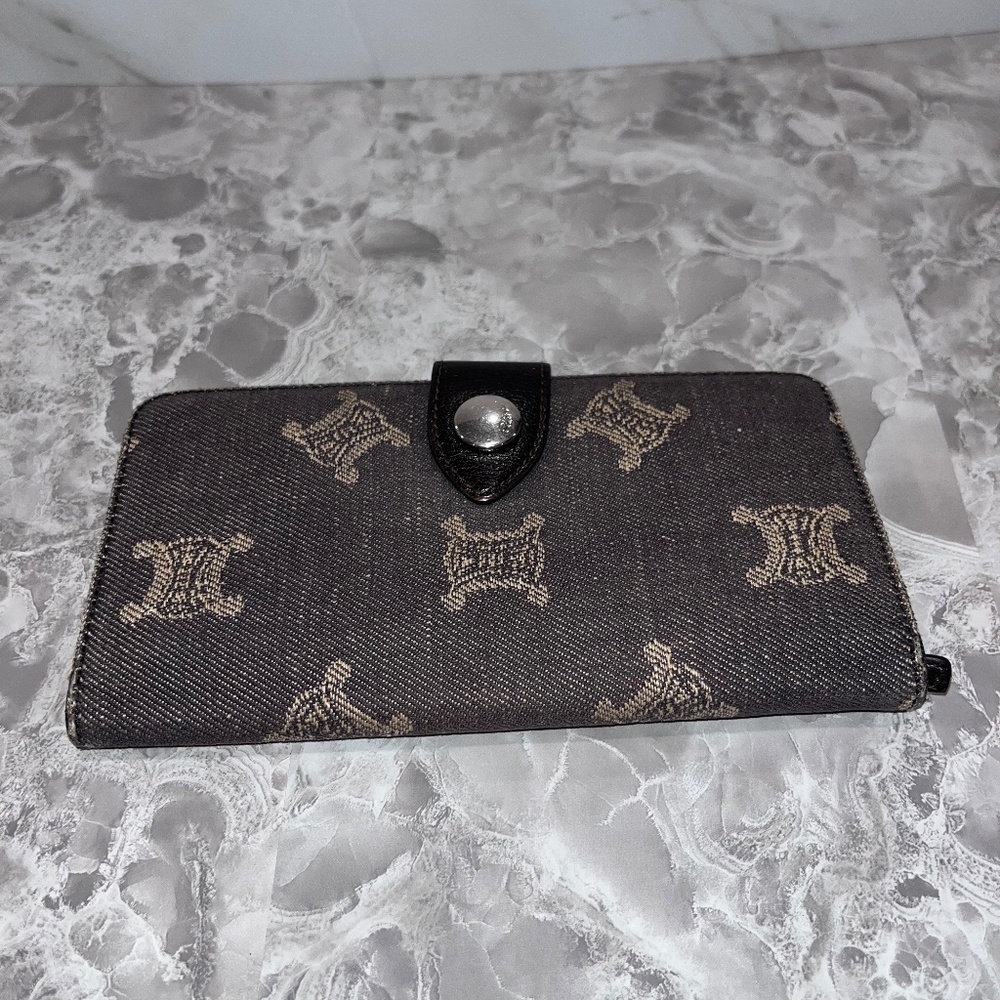 Celine logo gray denim long wallet